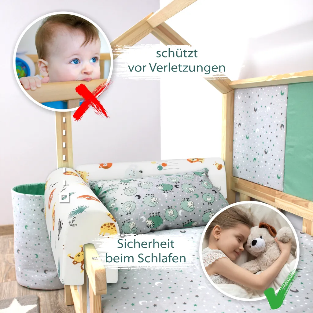 Bettkantenschutz Für Kinderbetten 90 Cm - Schutz Für Bettrahmen Kantenschutz Kinder Babybett Baumwolle Safari 4 Bettkantenschutz Für Kinderbetten 90 Cm - Schutz Für Bettrahmen Kantenschutz Kinder Babybett Baumwolle Safari – Bild 4