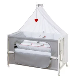 Roba Roombed, Babybett 60x120 Cm 'Adam & Eule', Beistellbett Zum Elternbett, Komplette Ausstattung