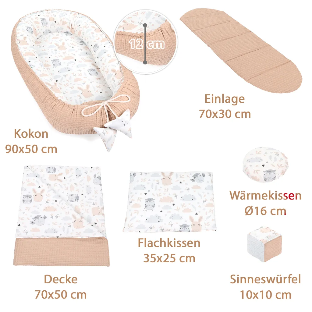 Babynestchen Set Neugeborene 90x50 Cm Waffelbaumwolle - Kuschelnest Baby Nestchen 5-teilig Kokon Eule Braun 10 Babynestchen Set Neugeborene 90x50 Cm Waffelbaumwolle - Kuschelnest Baby Nestchen 5-teilig Kokon Eule Braun – Bild 10