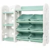 COSTWAY Kinder Spielzeugregal Mit 6 Aufbewahrungsboxen Und 4 Ablagen, Eckregal Aus Kunststoff, Kinderregal, Aufbewahrungsregal Ideal Für Kinderzimmer Und Kindergarten 112 X 35 X 92 Cm (Grün)