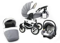 Tabbi ECO LN | 3 In 1 Kombi Kinderwagen Set | Hartgummireifen | Farbe: Grey