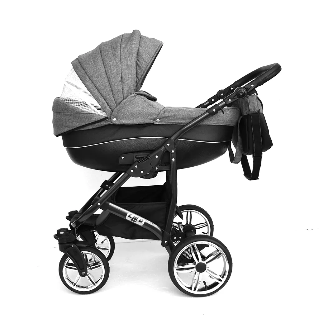 LUXUS Kombi Kinderwagen 3 In 1 Komplettset - NEU Mit Kunstlederelementen Und Luftreifen Silber 4 LUXUS Kombi Kinderwagen 3 In 1 Komplettset - NEU Mit Kunstlederelementen Und Luftreifen Silber – Bild 4