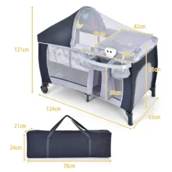 COSTWAY 4 In 1 Klappbares Reisebett & Babywiege & Wickeltisch & Laufstall Mit Schaukelfunktion, Inkl. Spieluhr, Spielbogen, Wickelauflage, Matratze, Windel Organizer Und Tragetasche (Grau) -Babyprodukte Geschäft 64d0d40c5df4feb52424b0db0dd6d597