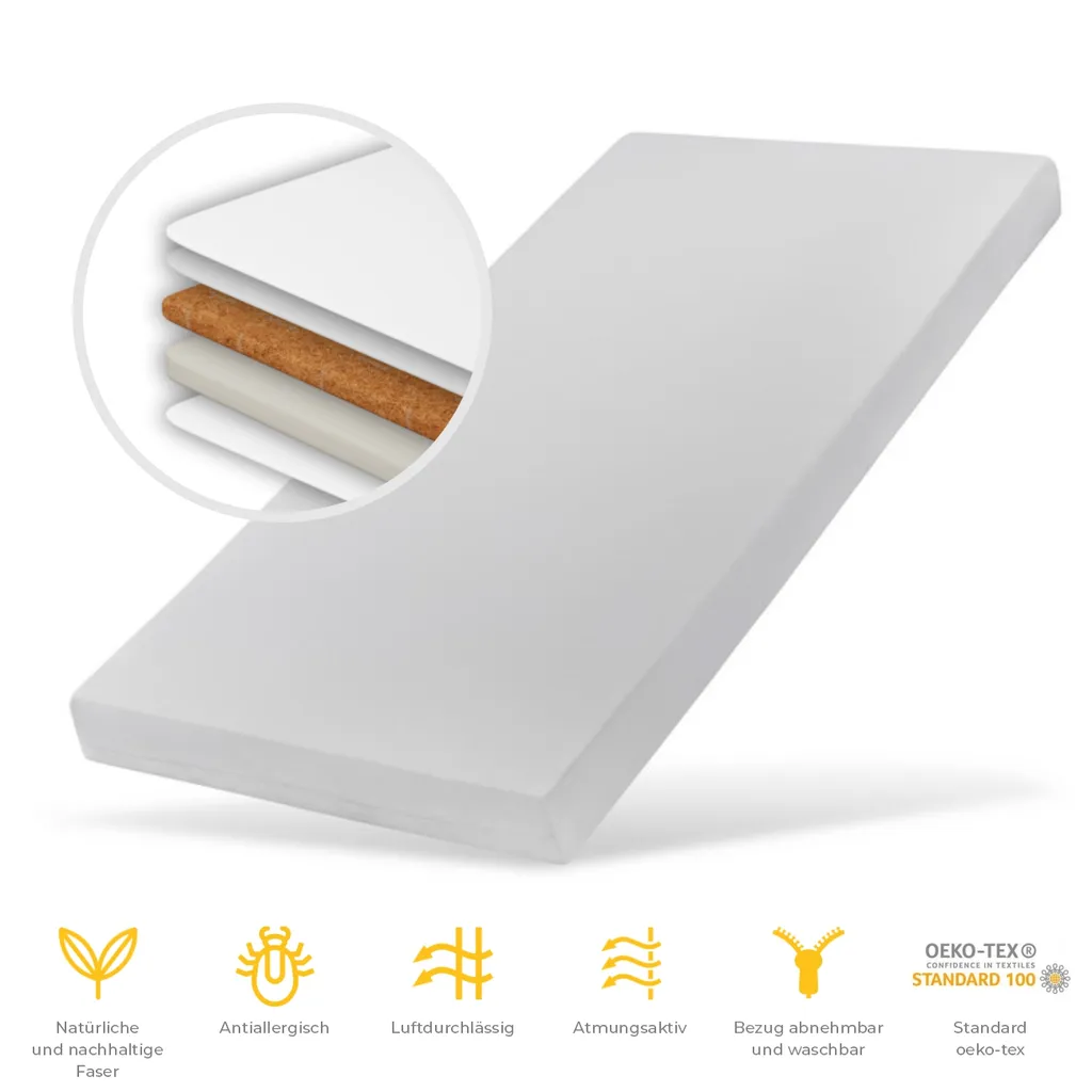 IGLOBAL Babymatratze Kindermatratze Schaum-Kokosnuss Matratze 120x60x6 Cm, Härtegrad H2, Bezug Waschbar Und Abnehmbar, Nach Standard 100 3 IGLOBAL Babymatratze Kindermatratze Schaum-Kokosnuss Matratze 120x60x6 Cm, Härtegrad H2, Bezug Waschbar Und Abnehmbar, Nach Standard 100 – Bild 3