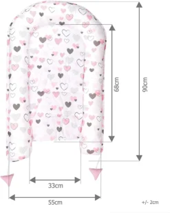 PIMKO Babynest 2seitig Minky Babynestchen Für Baby Kuschelnest Babykokon Für Säuglinge Und Neugeborene Babykissen Für Zuhause 55 X 90 Cm - ROSA Herzen -Babyprodukte Geschäft 6542d169affbaddb31f4b917c918e753