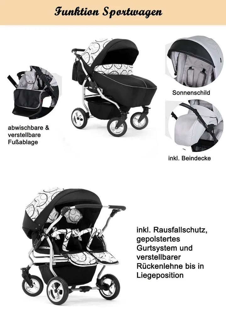 Zwillingskinderwagen „Duo“ 4 In 1 – Sportsitz, Autositz, Iso Bases, Zubehör 5 Zwillingskinderwagen „Duo“ 4 In 1 – Sportsitz, Autositz, Iso Bases, Zubehör – Bild 5