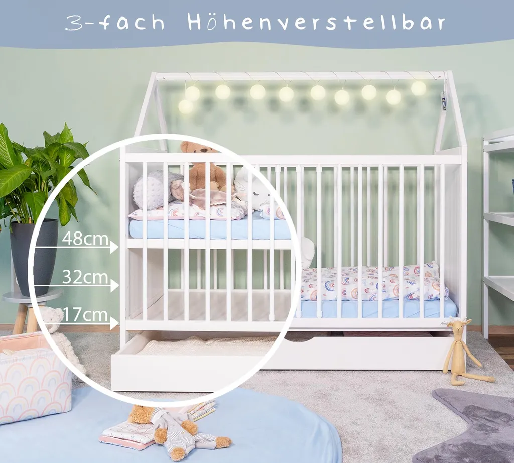 Alcube® Mitwachsendes Babybett 60 X 120 Cm Mit Schubladen Gitterbett 120x60 Umbaubar Zum Haus Juniorbett Kinderbett In Weiß 3 Alcube® Mitwachsendes Babybett 60 X 120 Cm Mit Schubladen Gitterbett 120x60 Umbaubar Zum Haus Juniorbett Kinderbett In Weiß – Bild 3