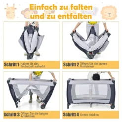 COSTWAY 4 In 1 Klappbares Reisebett & Babywiege & Wickeltisch & Laufstall Mit Schaukelfunktion, Inkl. Spieluhr, Spielbogen, Wickelauflage, Matratze, Windel Organizer Und Tragetasche (Grau) -Babyprodukte Geschäft 6bc803d9fae1576bdfa446e4d993f84d