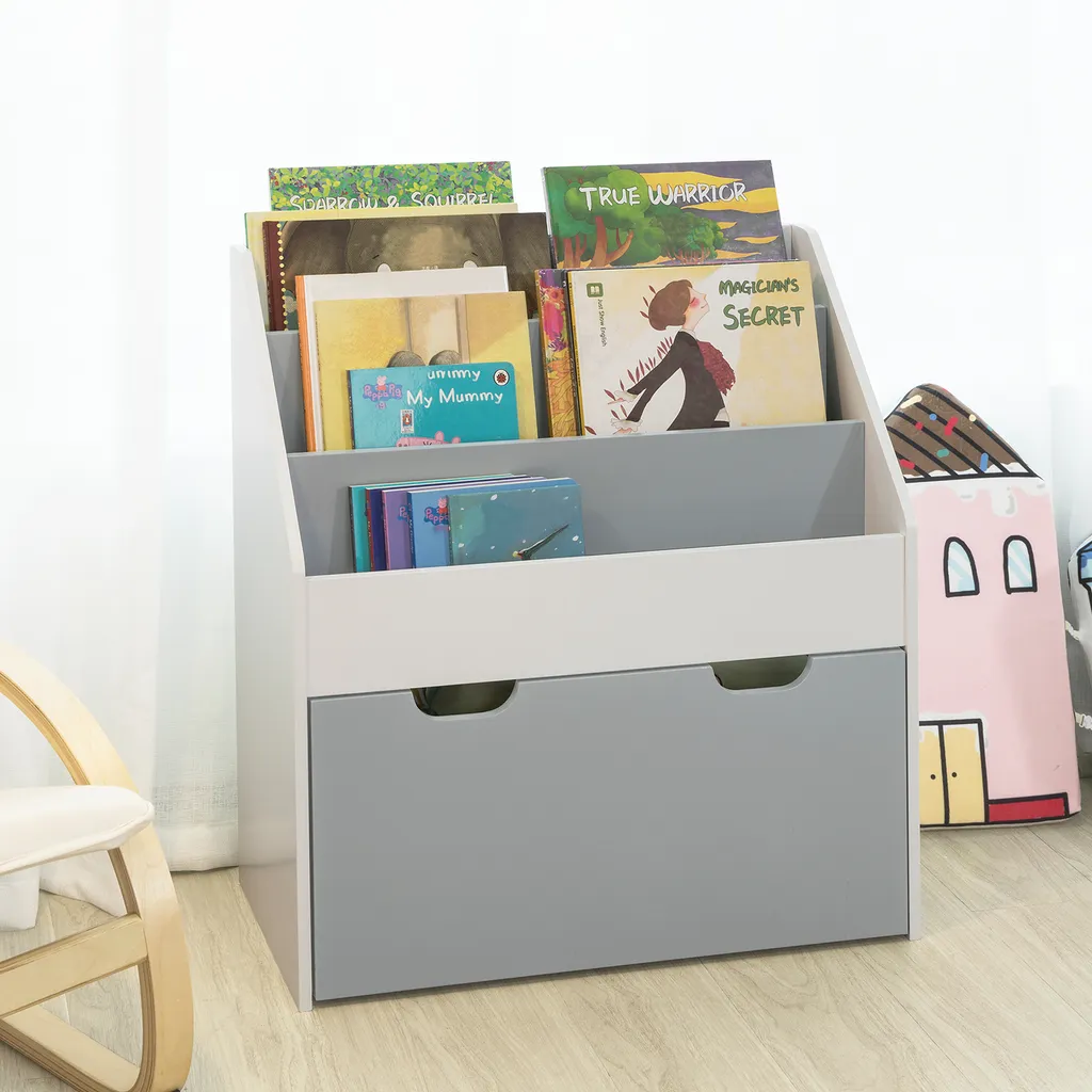 SoBuy KMB17-HG Kinder Bücherregal Kinderregal Mit 3 Ablagefächern Und Einer Herausnehmbaren Spielzeugtruhe Aufbewahrungsregal Für Kinder Weiß/Grau 3 SoBuy KMB17-HG Kinder Bücherregal Kinderregal Mit 3 Ablagefächern Und Einer Herausnehmbaren Spielzeugtruhe Aufbewahrungsregal Für Kinder Weiß/Grau – Bild 3