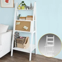 SoBuy Bücherregal,Schreibtisch, Standregal, Mit Korktafel, Klappbar,weiß, FRG115-W