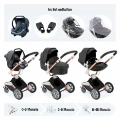 Daliya® TURNIYO 360° Premium 3in1 Kinderwagen Mit Sportsitz, Babywanne & Babyschale Buggy Kombikinderwagen (Schwarz) -Babyprodukte Geschäft 6f0f26b7fd46f87526a67f124577ea14