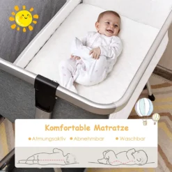 COSTWAY 3 In 1 Beistellbett & Babywiege & Reisebett Klappbar, Babybett Mit 7-Fach Verstellbarer Höhe, Tragbares Babywiege Mit Sicherheitsgurt, Netzfenster, Matratze, Bodenkorb & Rädern (Dunkelgrau) -Babyprodukte Geschäft 70746d827fcd33218efff3ed9af7a65f