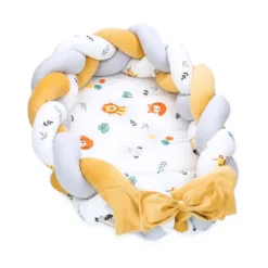 Babynest Neugeborene Nestchen Baby – Velvet Kuschelnest Mit Zopf Kissen Zerlegbares Set Zweiseitig Babynestchen Babybett 75X45, Safari