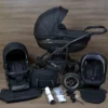 LUXUS Kombi Kinderwagen CLEO 3 In 1 Komplettset - Schwarz/gold R1 Gestell Schwarz