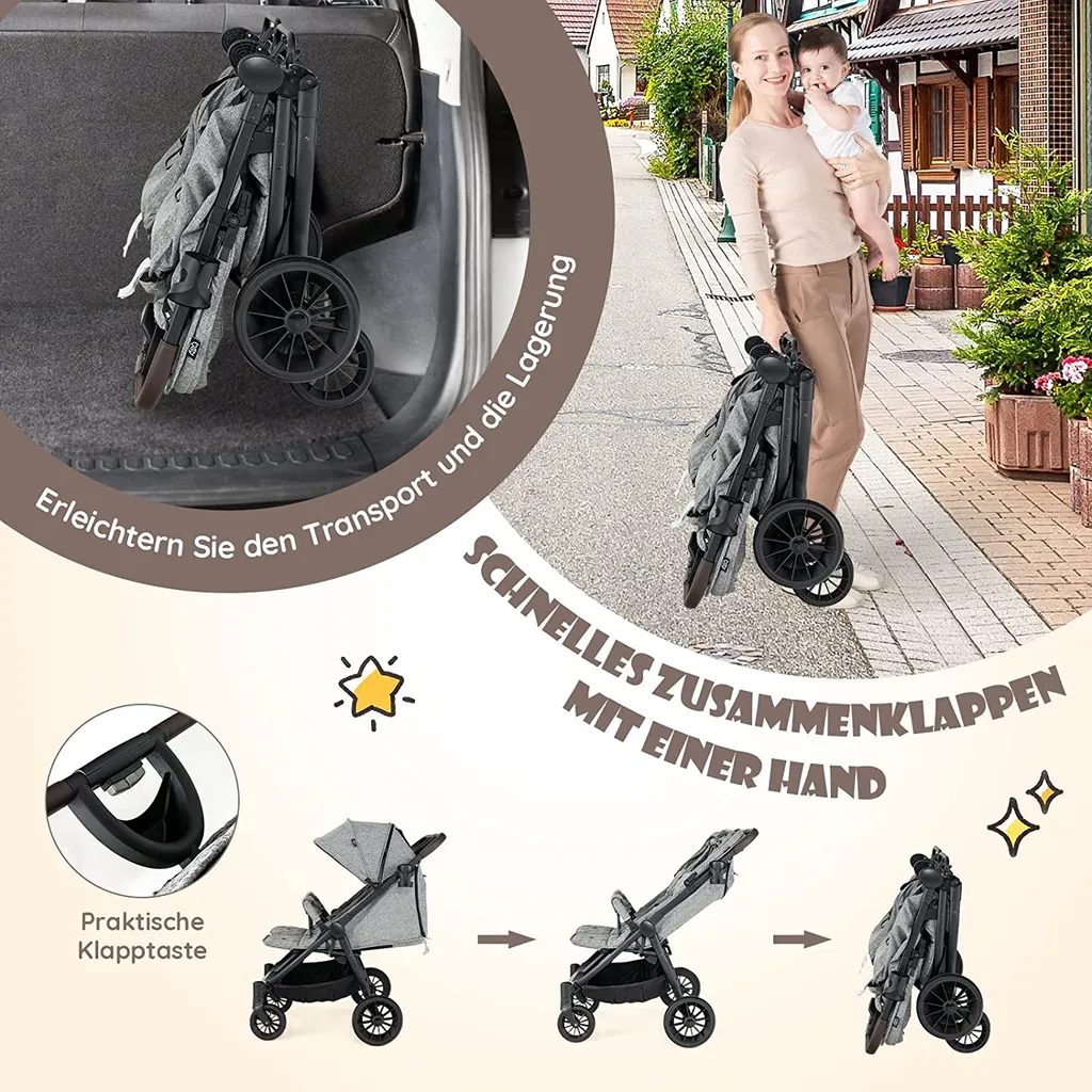 COSTWAY Faltbarer Zwillingskinderwagen, Geschwisterwagen Mit Individueller Neigung, Verstellbarer Rückenlehne & Fußstütze & Baldachin, Tragbarer Zwillingsbuggy Für Baby 0-4 Jahren 3 COSTWAY Faltbarer Zwillingskinderwagen, Geschwisterwagen Mit Individueller Neigung, Verstellbarer Rückenlehne & Fußstütze & Baldachin, Tragbarer Zwillingsbuggy Für Baby 0-4 Jahren – Bild 3