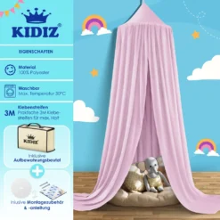 KIDIZ® Baldachin Kinderzimmer Betthimmel Babybett Für Schlafzimmer Inkl. Aufbewahrungstasche | Ohne Bohren | Saumlänge Ca. 270cm | Moskitonetz Insektenschutz Kinder Spielzelte, Farbe:Rosa -Babyprodukte Geschäft 7411e8edaa6b3ed38a29c3ff5e596d27