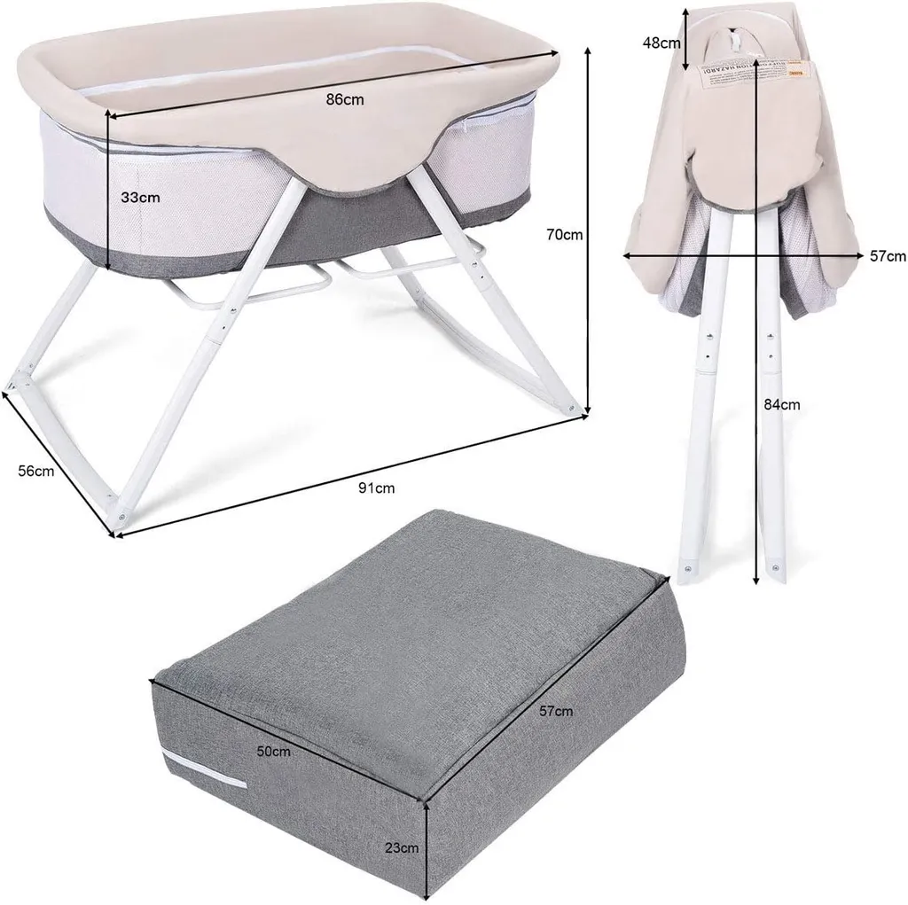 COSTWAY Stubenwagen Beistellbett Baby Babywiege Reisebett Schaukelwiege Mit Transporttasche Und Matratze Faltbar Klappbar Tragbar (grau) 2 COSTWAY Stubenwagen Beistellbett Baby Babywiege Reisebett Schaukelwiege Mit Transporttasche Und Matratze Faltbar Klappbar Tragbar (grau) – Bild 2