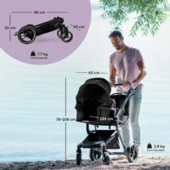 Bergsteiger Lugo Kinderwagen, Farbe: Black / Gestell: Black, Kombikinderwagen Komplettset Inkl. Zubehör - Babyschale, Buggy-Aufsatz, Sonnenschutz & Wetterfußsack | Isofix Station Erhältlich -Babyprodukte Geschäft 75297bd017e29e62772e0157c5e6ac68