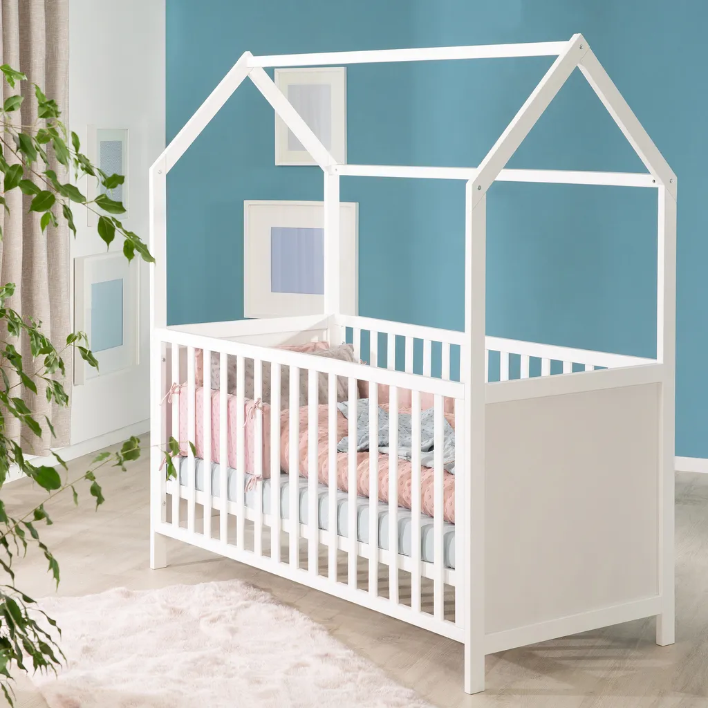 Roba Hausbett 70 X 140 Cm, Kombi-Kinderbett In Hausoptik, Weiß, 3-fach Verstellbar, Schlupfstäbe, Umbaubar Zum Juniorbett 3 Roba Hausbett 70 X 140 Cm, Kombi-Kinderbett In Hausoptik, Weiß, 3-fach Verstellbar, Schlupfstäbe, Umbaubar Zum Juniorbett – Bild 3