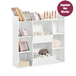 SoBuy KMB55-W Bücherregal Für Kinder Kinderregal Aufbewahrungsregal Mit 8 Offenen Fächern Spielzeugregal Standregal Kinderzimmer Möbel Weiß BHT Ca.: 106x104x30cm