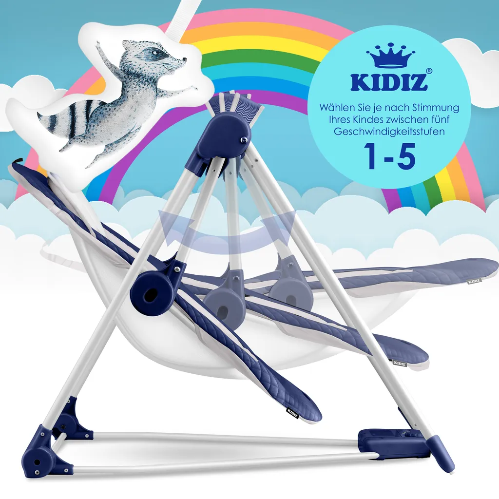 KIDIZ® Babywippe Babyschaukel Mit 5 Geschwindigkeitseinstellungen Zusammenklappbarer Baby Wippe Schaukel Babyhochstuhl Mit Spielbogen Spielzeugen 5 Beruhigende Naturgeräusche Neugeborene, Farbe:Navyblau 5 KIDIZ® Babywippe Babyschaukel Mit 5 Geschwindigkeitseinstellungen Zusammenklappbarer Baby Wippe Schaukel Babyhochstuhl Mit Spielbogen Spielzeugen 5 Beruhigende Naturgeräusche Neugeborene, Farbe:Navyblau – Bild 5