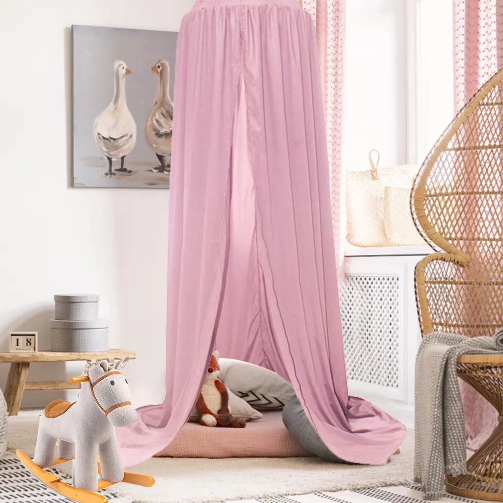 EINFEBEN Chiffon Baldachin Betthimmel Babybett, Rosa Maedchen Babys Kinder Haengende Moskitonetz Insektennetz, Fuer Kinderzimmer Schlafzimmer Spielzimmer Dekoration Spielzelte Lesen Zeit Saumlaenge 270cm