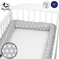 Bettschlange 300 Cm Nestchenschlange Für Baby Bettrolle 3m Bettumrandung Babybettschlange Grau Mit Weißen Sternen