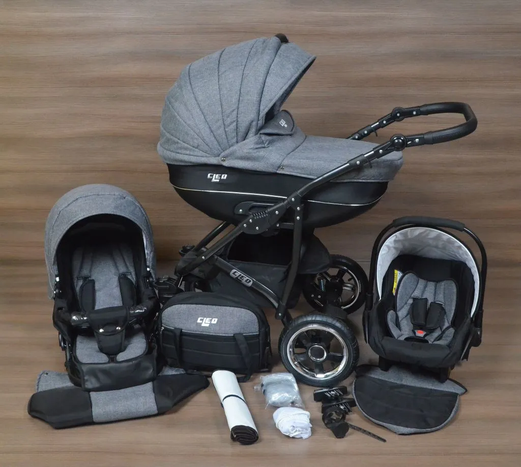 LUXUS Kombi Kinderwagen 3 In 1 Komplettset - Grau/schwarz 1 LUXUS Kombi Kinderwagen 3 In 1 Komplettset - Grau/schwarz