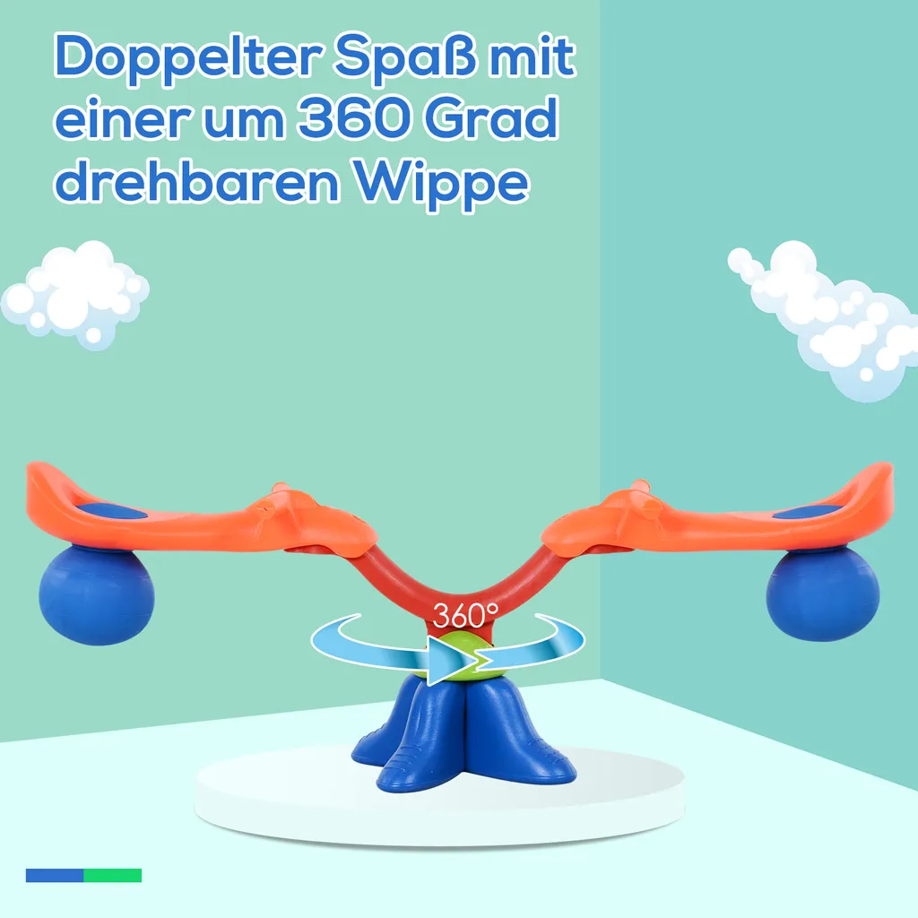 HOMCOM Kinder Gartenwippe 360° Drehbare Wippe Karussellwippe Für 3-8 Jahre Kunststoff Mehrfarbig 126 X 39,5 X 66 Cm 4 HOMCOM Kinder Gartenwippe 360° Drehbare Wippe Karussellwippe Für 3-8 Jahre Kunststoff Mehrfarbig 126 X 39,5 X 66 Cm – Bild 4