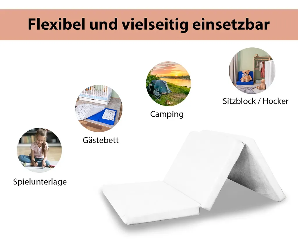 Alcube® Reisebett Matratze 60 X 120 X 5 Cm TO-GO Klappmatratze – Für Ein Baby Reisebett Oder Gästematratze Inkl. Matratzenhülle Weiß 3 Alcube® Reisebett Matratze 60 X 120 X 5 Cm TO-GO Klappmatratze – Für Ein Baby Reisebett Oder Gästematratze Inkl. Matratzenhülle Weiß – Bild 3