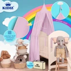 KIDIZ® Baldachin Kinderzimmer Betthimmel Babybett Für Schlafzimmer Inkl. Aufbewahrungstasche | Ohne Bohren | Saumlänge Ca. 270cm | Moskitonetz Insektenschutz Kinder Spielzelte, Farbe:Rosa -Babyprodukte Geschäft 8ed19f8641e437a13a029efe5e26ef16