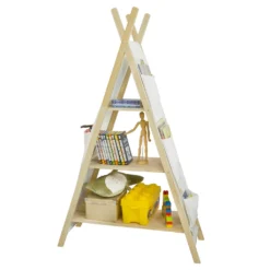 SoBuy KMB30-WN Tipi Kinderregal Mit 3 Aufbewahrungsfächer Kinder Bücherregal Spielzeugregal Kinderzimmerregal BHT Ca.: 93x151x36cm