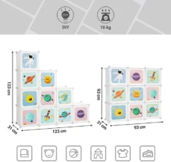 SONGMICS Kinderregal Mit 10 Würfeln, Aufbewahrungsschrank Für Kinder, 123 X 31 X 123 Cm, Regalsystem, Steckregal, Schuhregal Aus Kunststoff, Kleiderschrank Mit Türen, Weiß LPC903W01 -Babyprodukte Geschäft 92f0550743c19574abbceacb8abffaf2
