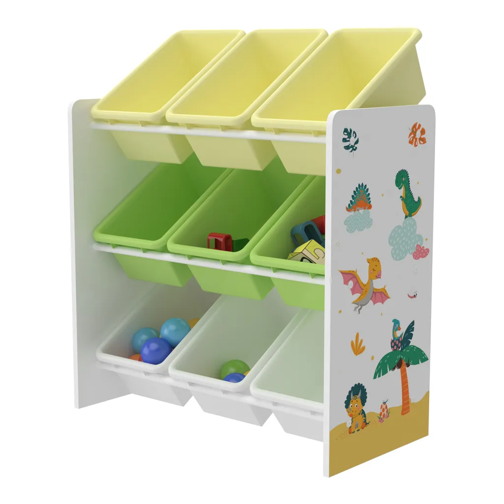 Kinderregal Muxía Mit 9 Aufbewahrungsboxen Spielzeugregal Mit Dinosaurier-Motiv Spielregal Weiß Grün Gelb Kinderzimmer Organizer 2 Kinderregal Muxía Mit 9 Aufbewahrungsboxen Spielzeugregal Mit Dinosaurier-Motiv Spielregal Weiß Grün Gelb Kinderzimmer Organizer – Bild 2