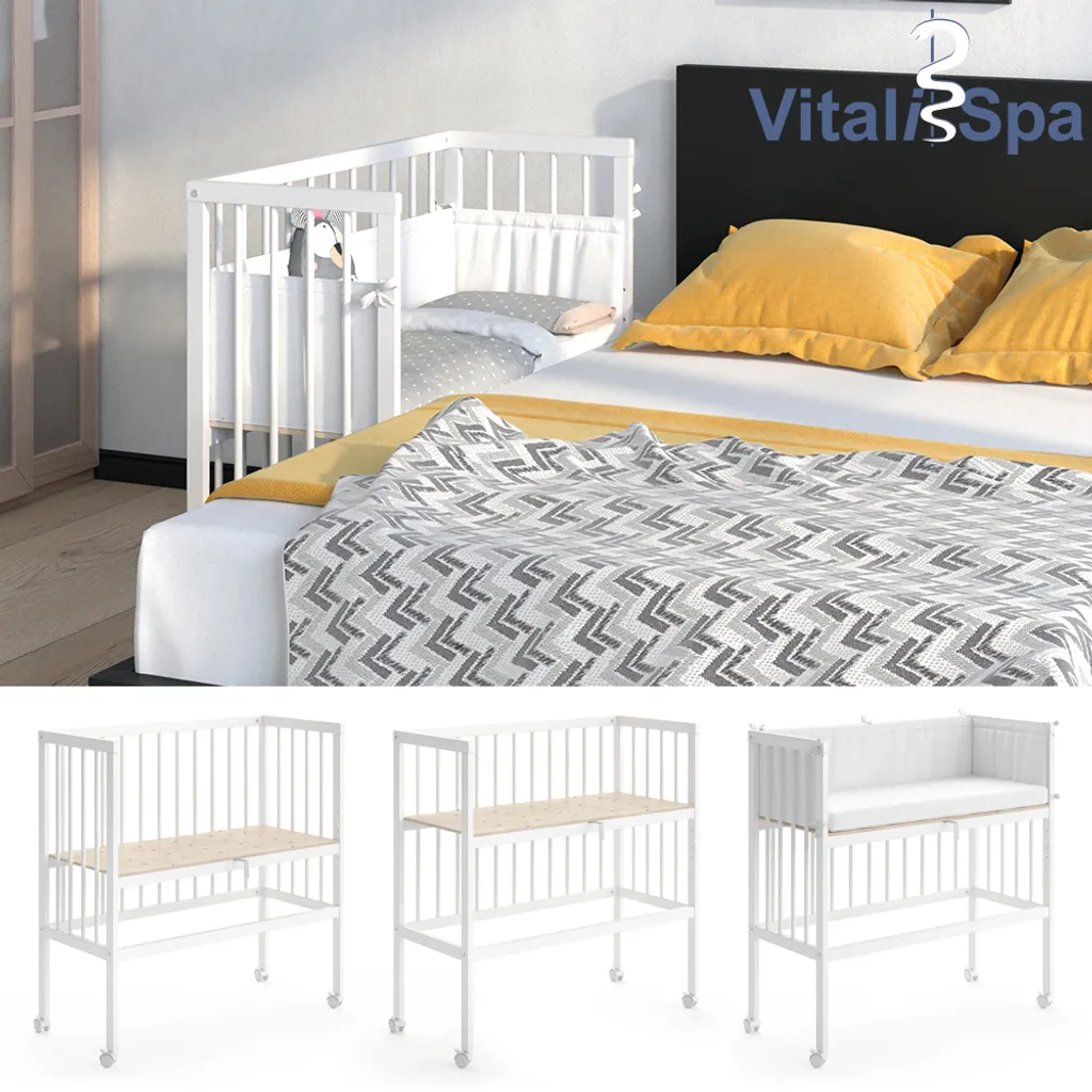 Vitalispa Beistellbett + Matratze + Nestchen Sophie Weiß 94 X 96 X 42,5 Cm Massivholz 1 Vitalispa Beistellbett + Matratze + Nestchen Sophie Weiß 94 X 96 X 42,5 Cm Massivholz