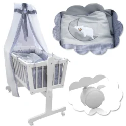 Baby Wiege Kinder Himmel Bett Stubenwagen Beistellbett + 9 Tlg. Zubehör Weiß/grau -Babyprodukte Geschäft 986894500b452f760f033df788f89738