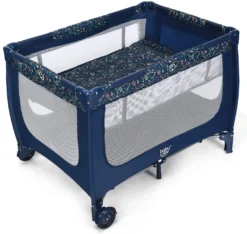 COSTWAY 2 In 1 Reisebett & Laufstall Klappbar, 120 X 60cm Kinderbett, 2 Ebenen Babybett Mit Matratze Und Tragetasche (Blau)