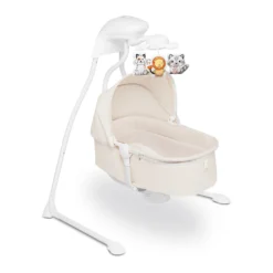 Lionelo Henny Baby Wippe Babyschaukel Elektrisch Mit Liegefunktion 10 Melodien Karussell Moskitonetz Weiß