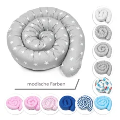 Bettschlange 300 Cm Nestchenschlange Für Baby Bettrolle 3m Bettumrandung Babybettschlange Grau Mit Weißen Sternen -Babyprodukte Geschäft 9d79c2ab1d3215b9ad8b9f31566b590f