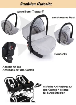 Zwillingskinderwagen „Duo“ 4 In 1 – Sportsitz, Autositz, Iso Bases, Zubehör 12 Zwillingskinderwagen „Duo“ 4 In 1 – Sportsitz, Autositz, Iso Bases, Zubehör -Babyprodukte Geschäft 9fab7f033266db07653897bc55362d22