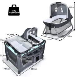 COSTWAY 4 In 1 Klappbares Reisebett & Wickeltisch & Laufstall & Babywiege Mit Schaukelfunktion, Inkl. Babykorb, Wickelauflage, Matratze, Spieluhr, Spielzeug, Aufbewahrungsregal Und Tragetasche Grau 7 COSTWAY 4 In 1 Klappbares Reisebett & Wickeltisch & Laufstall & Babywiege Mit Schaukelfunktion, Inkl. Babykorb, Wickelauflage, Matratze, Spieluhr, Spielzeug, Aufbewahrungsregal Und Tragetasche Grau -Babyprodukte Geschäft a1fd9cc809067d2f43e7225f7053f1f6