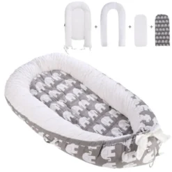 Topchances Kuschelnest Babynest Multifunktionales Nest Für Babys Säuglinge Reisebett, 100% Baumwolle Bionic Bett, Für 0-24 Monate Baby Und Säuglinge (Grau/Elefant)