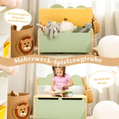 COSTWAY Spielzeugtruhe Mit Deckel, 2 In 1 Spielzeugschrank Und Sitzbank Mit Rücklehne, Mit Großem Stauraum Aus Holz, Spielzeugkiste Grün 60 X 26 X 50cm -Babyprodukte Geschäft a5adc887eaf663ad909f8c3b911f23ff