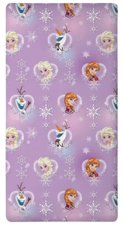 Disney Frozen Kinder Bettlaken Spannbetttuch Anna Elsa Olaf Lila Schneeflocken Zauber Magie 90 X 190 Cm 100% Baumwolle