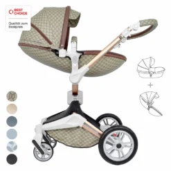 Daliya® TURNIYO 360° Premium 2in1 Kinderwagen Mit Sportsitz & Babywanne Buggy Kombikinderwagen (Braun Mit Motiv)