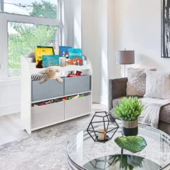 ONVAYA® Kinder Bücherregal Finn | Grau | Kinderregal Mit Boxen | Aufbewahrung Von Büchern Und Spielzeug | Organizer Für Kinderzimmer -Babyprodukte Geschäft aae8e7dd2539bf460a68560a75d33c01