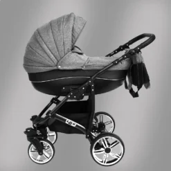 LUXUS Kombi Kinderwagen 3 In 1 Komplettset - NEU Mit Kunstlederelementen Und Luftreifen Silber