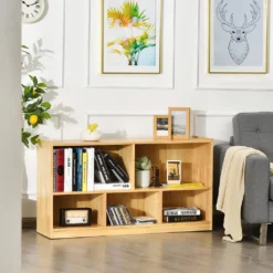 COSTWAY Kinder Spielzeugschrank Holz, Mit 2 Großen Fächern Und 3 Kleinen Fächern, Offen, Für Spielzeug, Puppen Und Büche