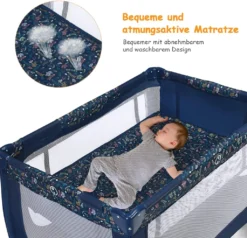 COSTWAY 2 In 1 Reisebett & Laufstall Klappbar, 120 X 60cm Kinderbett, 2 Ebenen Babybett Mit Matratze Und Tragetasche (Blau) -Babyprodukte Geschäft b32f2c404b7a0745cb053eec92b5cfb8