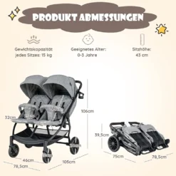 COSTWAY Faltbarer Zwillingskinderwagen, Geschwisterwagen Mit Individueller Neigung, Verstellbarer Rückenlehne & Fußstütze & Baldachin, Tragbarer Zwillingsbuggy Für Baby 0-4 Jahren 10 COSTWAY Faltbarer Zwillingskinderwagen, Geschwisterwagen Mit Individueller Neigung, Verstellbarer Rückenlehne & Fußstütze & Baldachin, Tragbarer Zwillingsbuggy Für Baby 0-4 Jahren -Babyprodukte Geschäft b428f526cd3822b39dd8fb131ac7e8b5